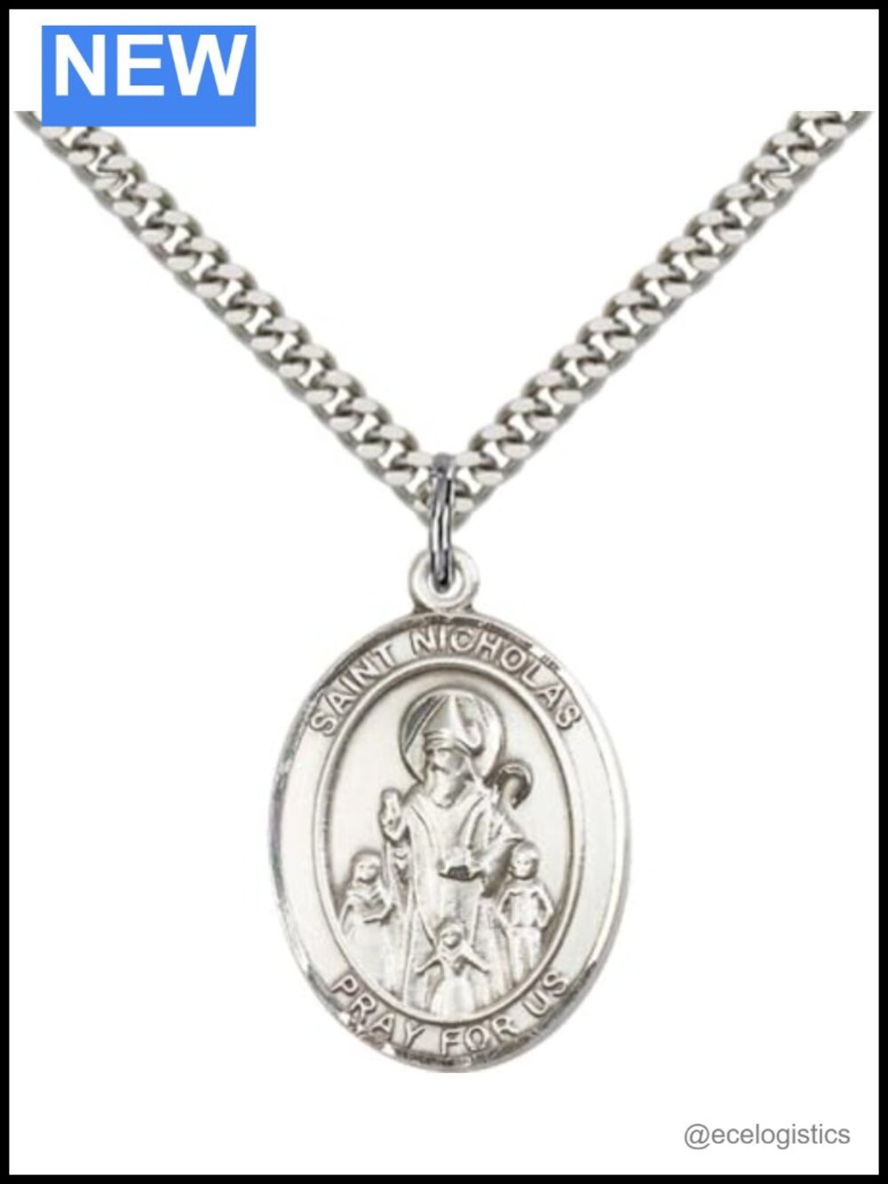 Sterling Silver Saint Nicholas Medal Pendant Necklace 18"